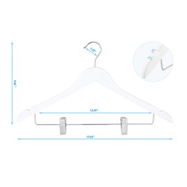 TOPIA HANGER Wooden Suit Hangers with Adjustable Metal Clips (10 Pack), Solid Smooth Wood Clothes Hangers, 360° Swivel Hook, Premium Pants Hangers for Clothes Coat, Jeans, Blouse-White,CT28W