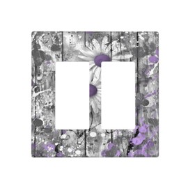 Rustic Purple Gray Daisy Flowers Double Decor Light Switch Cover Decorative 2 Gang Wall Plate Rocker Switchplate Electrical Outlet Faceplate for Bathroom Kitchen Home Decor