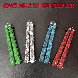 Skull Butterfly Trainer Training Dull Tool Metal knife Practice Stainless Steel - Colour: Green