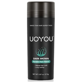 UOYOU DARK BROWN Hair Fibres for Thinning Hair 27.5g Bottle | Undetectable & Natural Keratin Hair Fibers Concealer for Hair Loss for Men and Women | Hair Building Fibres Powder [DARK BROWN]
