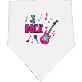 inktastic I Rock with Guitar Microphone and Music Notes Baby Bandana Bib White and Black 297d9