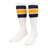 TCK Retro 3 Stripe Tube Socks (Navy/Gold, Large)