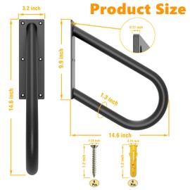 ROTHLEY Hand Rails for Outdoor Steps: U-Shape Black Handrails for 1-3 Steps Wall Mount Stair Hand Railing 1.3" Pipe Grab Bars Stainless Steel Safety Handle for Garage Porch Garden