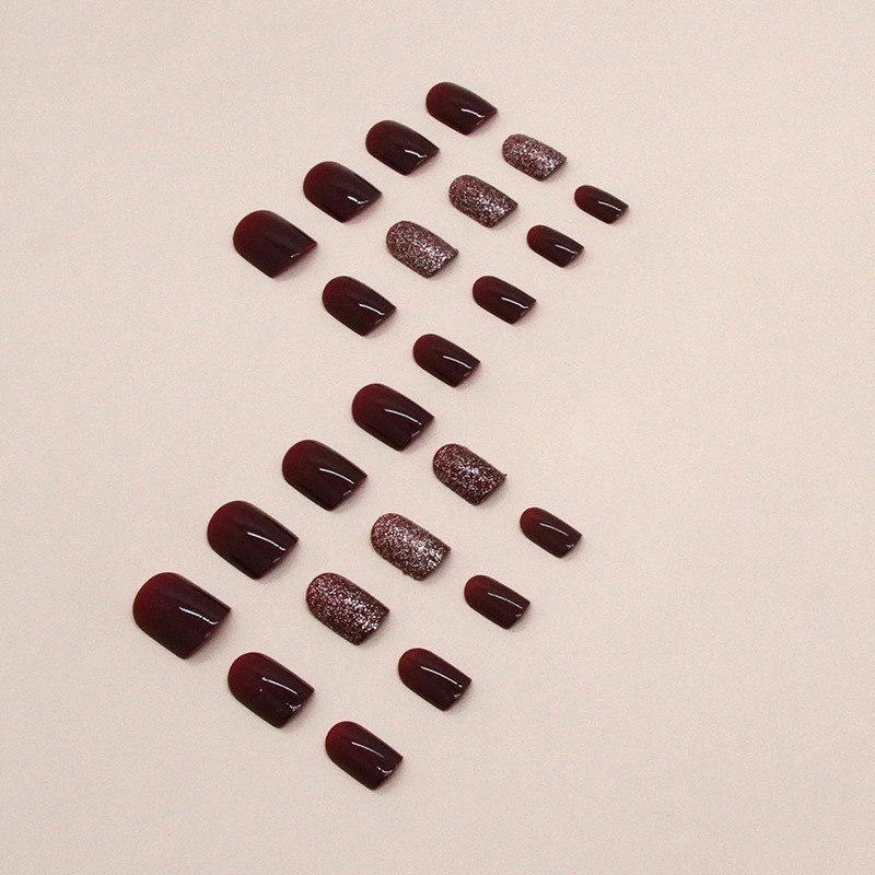 MISUD Wine Red Press on Nails Short Square Fake Nails