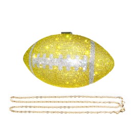 Gripit Bling Rhinestone Football Shaped Rugby Quirky Bag Purse Novlety Chain Purse Shoulder Handbag with Crystal for Women Girls,Yellow