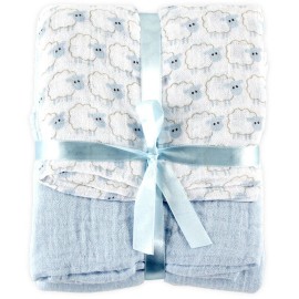 Hudson Baby Infant Boy Cotton Muslin Swaddle Blankets, Blue Sheep, One Size