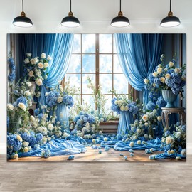 Wedding Photography Decorations Backdrop, Blue White Rose Floral Theme Photography Backdrops Bridal Wedding Flowers Photo Background, Polyester Banner Portrait Photo Props 10x8ft