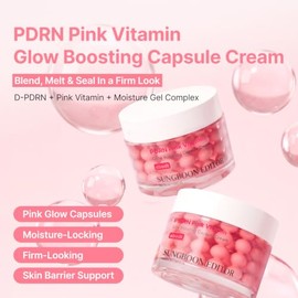 SUNGBOON EDITOR Pink PDRN Vitamin Glow Boosting Capsule Cream, Radiance Barrier Moisturizer for Dull, Dry Skin, with Copper Peptide, Vitamin B12 & Hyaluronic Acid, Korean Skincare, 1.69 fl oz