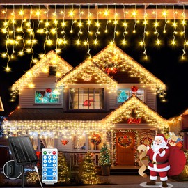 Solar Icicle Christmas Lights Outdoor 66+16Ft 660LED Icicle Lights for Outside with Connectable Rechargeable 8 Modes Remote Dimmable Fairy String Lights for Xmas Yard Eaves Balcony House Decorations