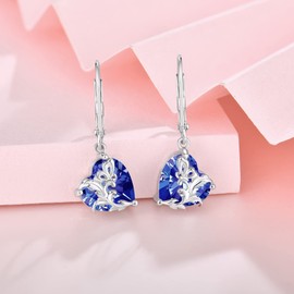 Oskani Dangle Drop Leverback Earrings for Women, 925 Sterling Silver Butterfly Earrings with Haert Birthstone, Valentines, Mothers, Anniversary, Birthday Day Jewelry for Her, Cubic Zirconia