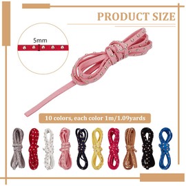 FREEBLOSS 10Pcs Doll Belt with Studs Punk Miniature Doll Strap Belt Mini Leather Straps in 10 Colors Doll Sewing Craft Supplies 0.2" Wide/1.1 Yards per Color