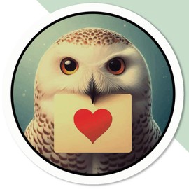 4 x Small 50mm 'Snowy Owl Love Note' Permanent Sticker Decals for Cars/Windows/Bins/Walls etc (DW00136540)
