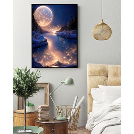 MIXFOSAHN Painting Pack of Adult 5D Diamond Painting Kit, DIY Full Diamond Art kit with Diamond Painting Crystal Art and Craft for Beginners 12x16 Inches Moon Lake