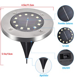 HuLuHouse® 4PCS Luz Solar Subterránea 12 LED Lámpara de Césped Luces LED Solares Impermeables para Exterior Luces Solares de Jardín de Colores Cálidos Adecuado para Caminos, Terrazas