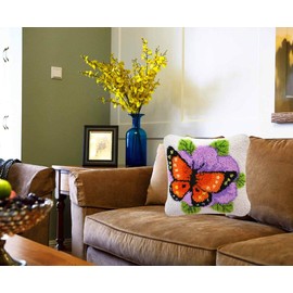 Latch Hook Kits for Adults and Kids, DIY Pillow Case Making Kit with Printed Canvas, 17x17 Inch