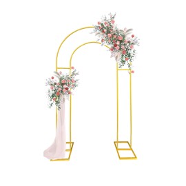 7.2FT Gold Double Arch Backdrop Stand, U-Shaped Metal Wedding Arch Frame with Open Back Design for Ceremony Baby Shower Birthday Party Garden Photo Backdrops Decorations