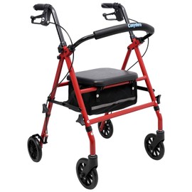 Cosydora Walkers for Seniors, Foldable Rollator Walkers with Seat, 6" All-Terrain Wheels, 350 lb Weight Capacity, Adjustable Handles and Seat Height, Lightweight Rolling Walker, Gloss Red