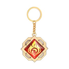 Genshin Luminous Key Chain Toy Impact Liyue Vision Pyro Key Chain Gold Game Figure Keyring, yellow
