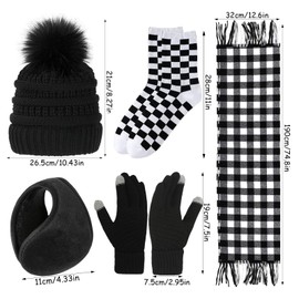 KIKVTER Women's Hat Scarf Winter Set, Winter Hat Scarf Gloves Set Women's Thermal Winter Hat Knitted Hat Beanie with Bobble Scarves Winter Gloves Knitted Gloves, Pack of 5.