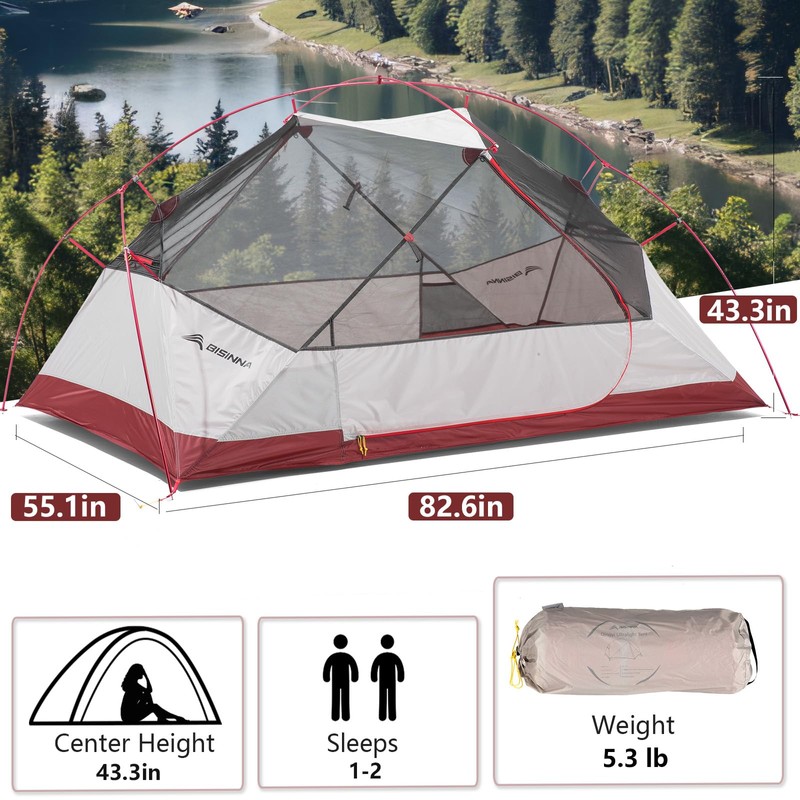 BISINNA Backpacking 2 Person Tent Lightweight 3 Season Camping Tent