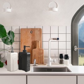 Karisky Soap Dispenser Set with Funnel, Non-Slip Silicone Pads, 2 Pack Ceramic Refillable Dish Soap and Hand Soap Dispenser for Kitchen, Bathroom, Matte Black and White