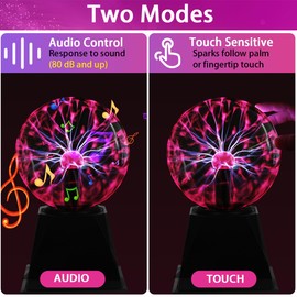 Pheashine Plasma Ball 5 inch Touch Sensitive & Sound Activated Plasma Lamp Sphere Electric Ball, Magic Plasma Ball Light for Parties, Christmas, Room Decoration