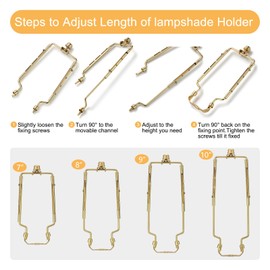 ELFCAB Lamp Shade Holder 2Pack 7, 8, 9, 10 inch adjustable Harp Liftable Holder for Table and Floor Lamps with 3/8 Standard Saddle Finail and E14 E26 E27 Lampholder UNO Adapter (Gold)