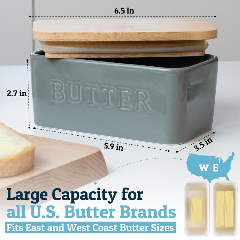 PriorityChef Extra Large Butter Dish with Lid for Countertop, Ceramic