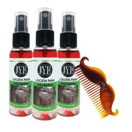 JYE Kit para Barba y Bigote, Incluye 3 Lociones para Mas Barba y Peine forma de Bigote. Presentación 60 ml por botella.