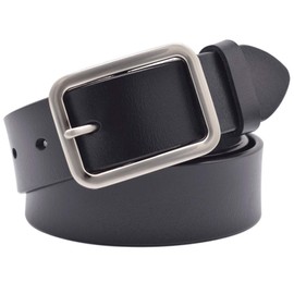 VONSELY Soft Wide Leather Belt for Jeans Shorts, Leather Belt with Metal Buckle (Suit Waistline 25"-29", Black Style2)
