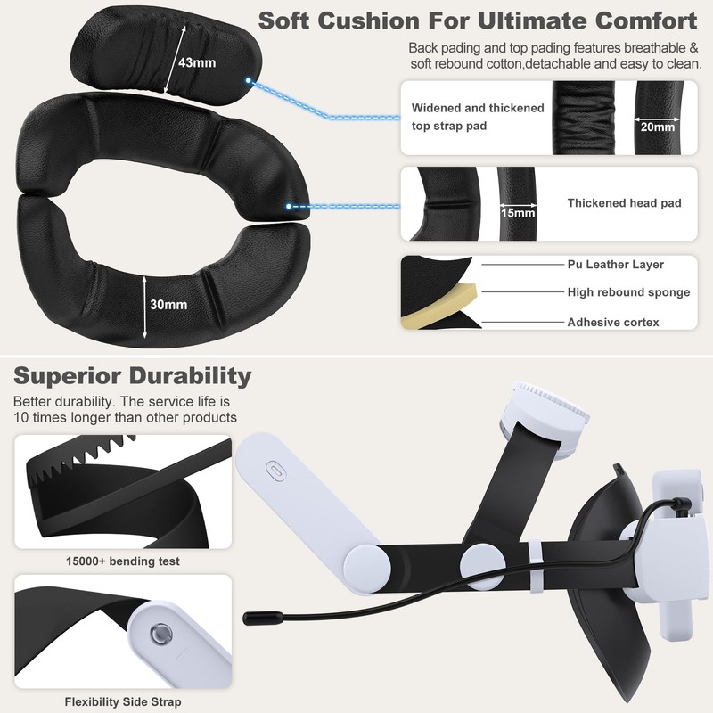 KawayeReal Head Strap for Meta Quest 3/3S/2, Adjustable Elite Strap