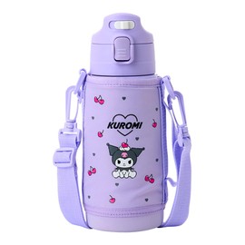 Sanrio 2WAY Stainless Steel Bottle, Kuromi, for Children, Keeps Hot and Cold, Capacity: 620mL when using a cup, 670mL when using a direct cap, with Name Space, 096075