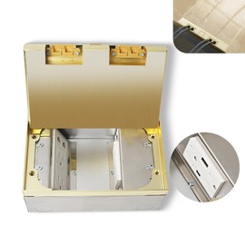 KYHSHJ Recessed Flat Hidden Socket Kit with 4 * 15A Receptacle，4.8A 1 USB-A Ports &1 USB-C Port+2-Port RJ45 Datacom Receptacle.Corrosive Resistant Hardware,Brass