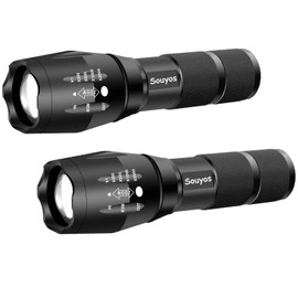 Souyos Military Grade Flashlight 2000 Lumen 5 Modes Water Resistant LED Tactical Torch Flash Light,2-Pack