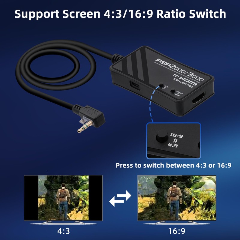 Mcbazel PSP 2000/3000 to HDMI Converter,Multifunctional HDTV HDMI Adapter for