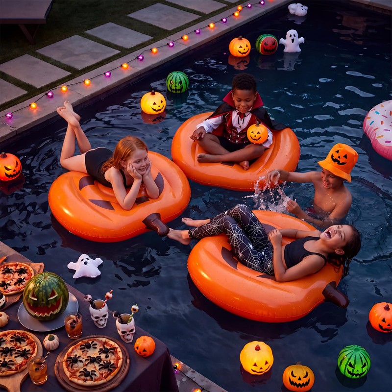 Chalyna Summer Halloween Pumpkin Pool Float Decorations 35.43x31.5x7.87inch Large Inflatable