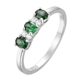925 Sterling Silver Emerald Cz 3 Stone Trilogy Promise Ring size J K L M N O P Q R S - MAY BIRTHSTONE (L)