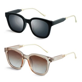 YEIN 2 PacK polarized Sunglasses for Men and Women, UV 400 Protection Outdoor Glasses Vintage Square Full Frame with Spring Hinge(Black + Brown)