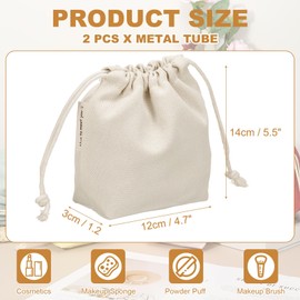 sourcing map 2 Pcs Drawstring Makeup Bag, 4.7" Canvas Cosmetic Bag Women's Make Up Bags Toiletry Organizer Pouch for Travel Toiletries Accessories, White