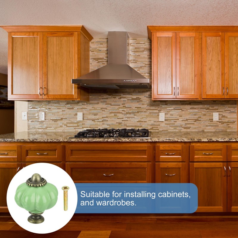 Sourcing Map 12pcs Ceramic Pumpkin Knobs, Lime Green Decorative Pulls,