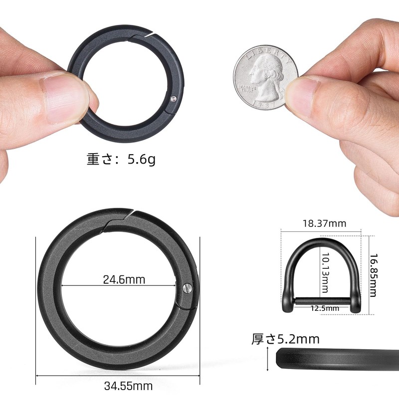 TISUR Round Carabiner Key Holder, Small, Stylish, Car Key Ring,