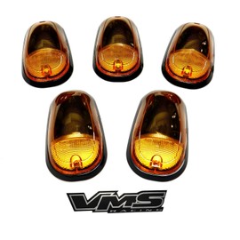 VMS RACING 5pc AMBER Cab Roof Top Marker Lights Covers with Base Kit 264146AM (with Built-in AMBER LED Bulbs) Compatible with Dodge Ram 2500 3500 03 04 05 06 07 08 09 10 11 12 13 14 15 16 17 18