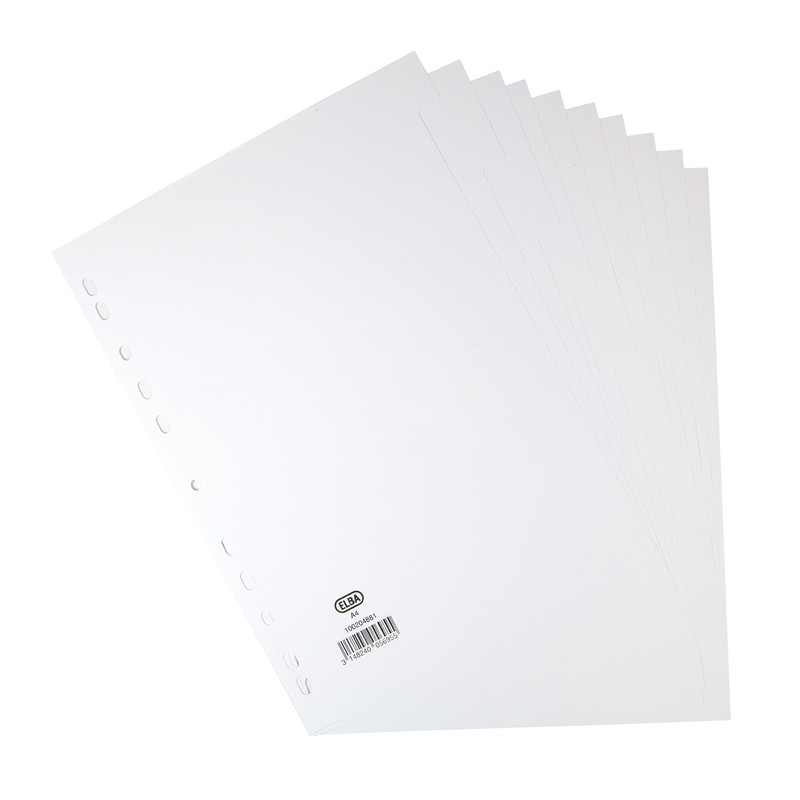 Elba A4 10-Part Card File Dividers, 1 Set White Tabbed