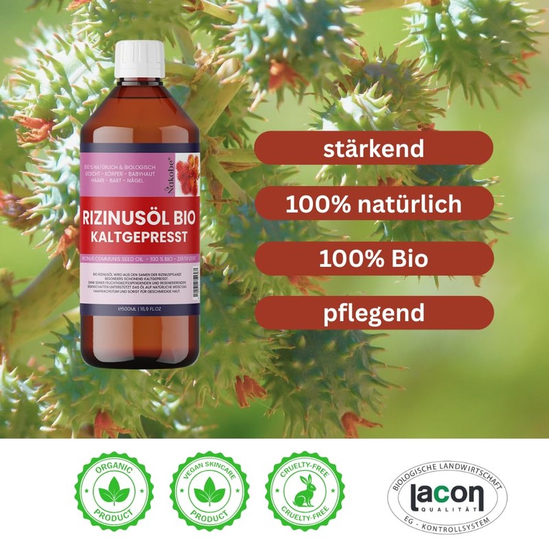 Organic Castor Oil 100 ml - 100% Cold Pressed &