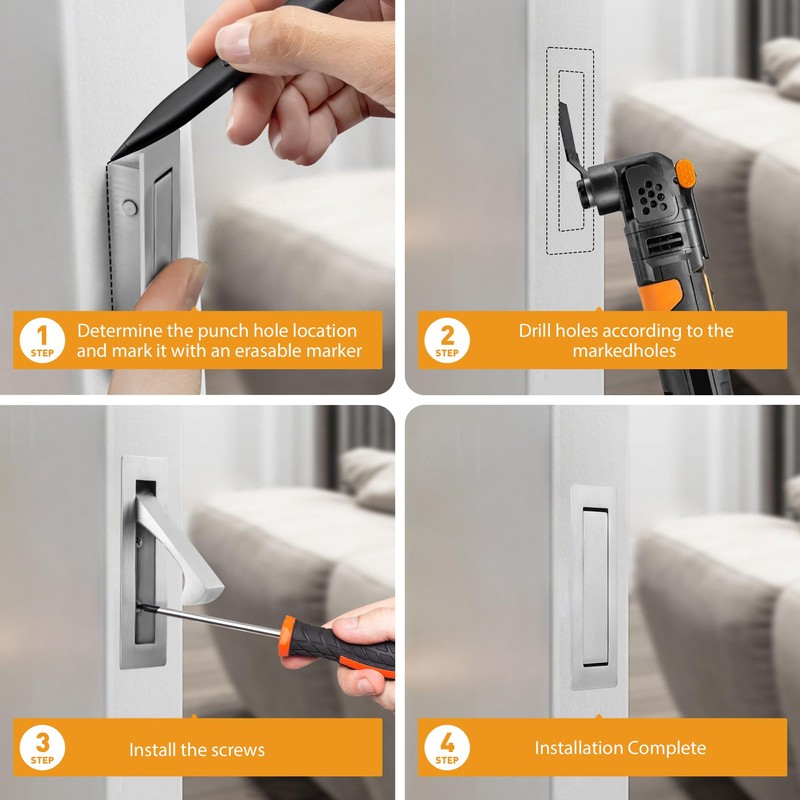 Vancoho Pocket Door Pull Handle, Stainless Steel Edge Pull, Recessed