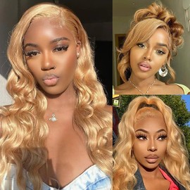 HEFABRIGHT Honey Blonde HD Lace Front Wig 26 Inch Blonde Wig Human Hair Wigs Body Wave Lace Front Wigs 13X4 Honey Blonde Wig Pre Plucked Glueless Wigs 27# Human Hair Wig Colored 200% Density