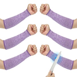 PATIKIL 12 Inch Cut Resistant Sleeve, 3 Pairs Arm Safety Protectors Sleeves Forearm Sleeve HPPE Level 5 Protection for Thin Skin and Bruising, S, Purple