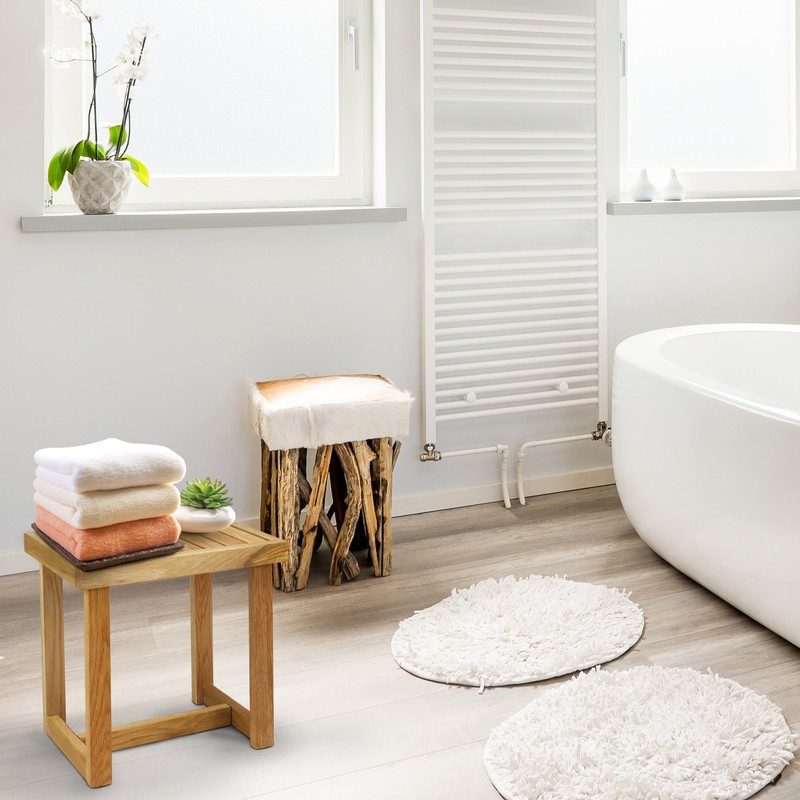 American Trails 18" Solid White Shower Bench, Natural Oak