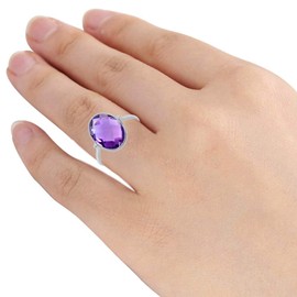Orchid Jewelry 925 Sterling Silver Anniversary Rings For Women - Delightful 3.7 Carats Purple Amethyst with perfect Bezel Setting in a Oval Shape