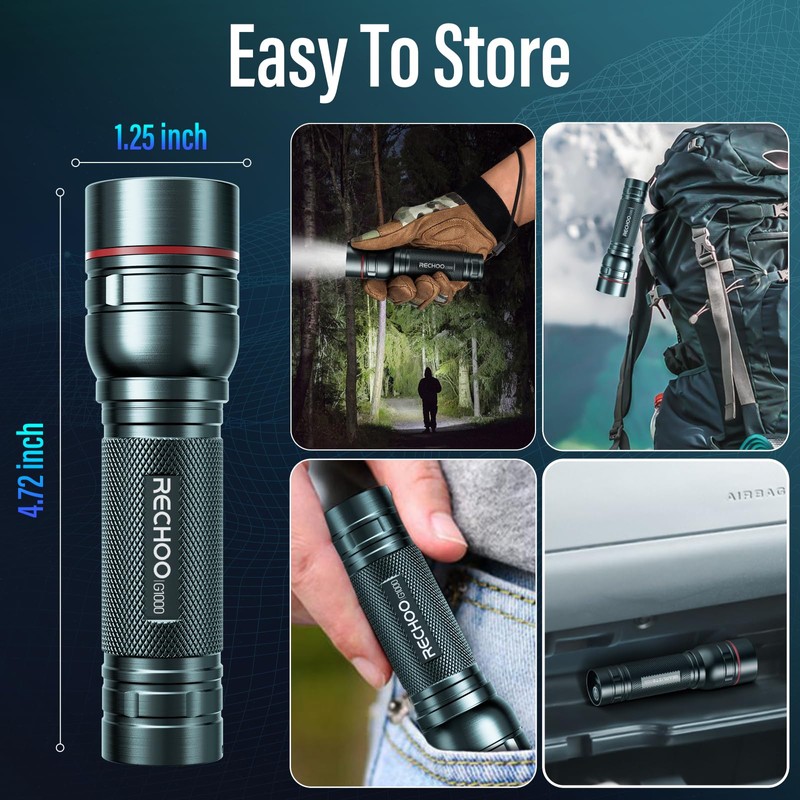 Rechargeable Flashlights High Lumens, G1000 Super Bright Flash Light Grey,